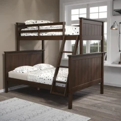 Linon Leah Twin over Full Bunk Bed in Walnut