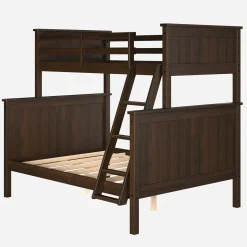 Linon Leah Twin over Full Bunk Bed in Walnut