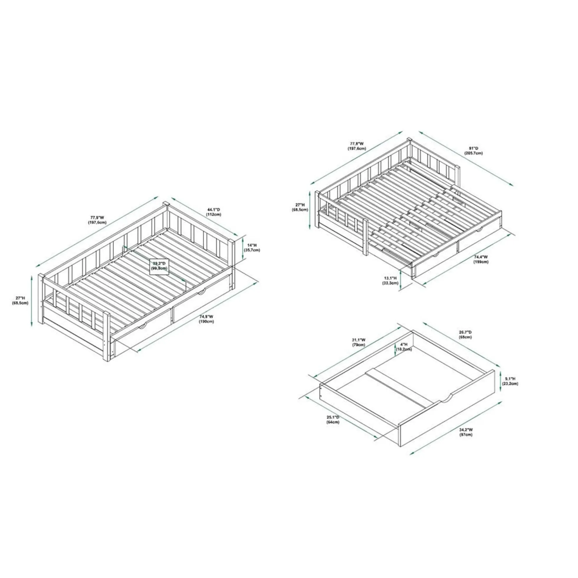 Powell Hope Daybed with Drawers in Espresso